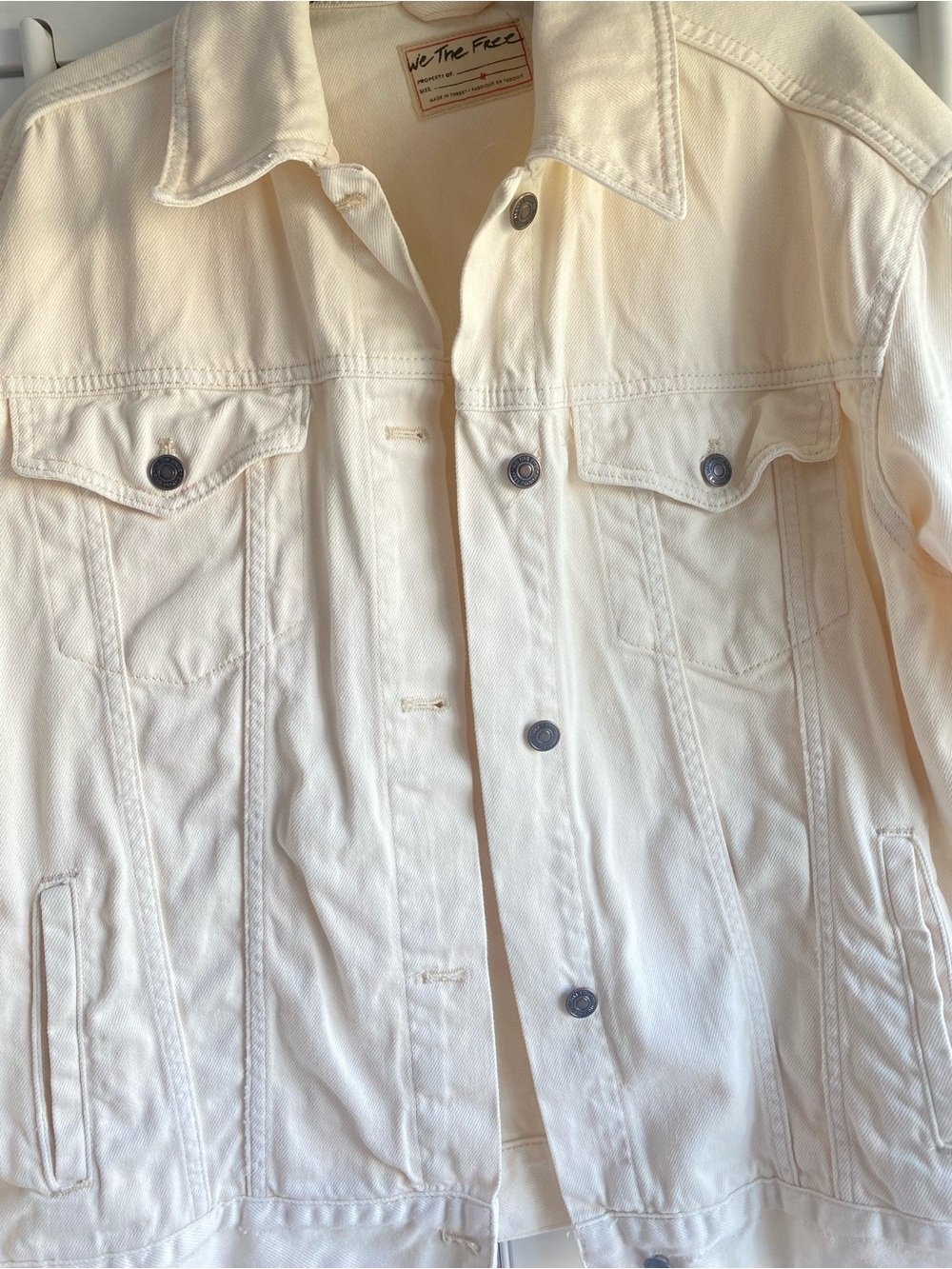 We The Free Free People Cream Denim Medium Oversized Trucker Jacket - Picture 5 of 9